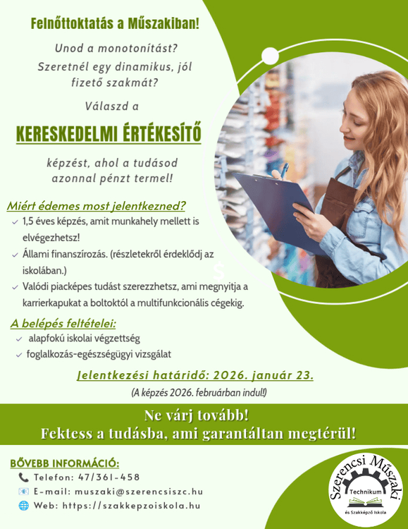 Kereskedelmi értékesítő fenőttoktatás