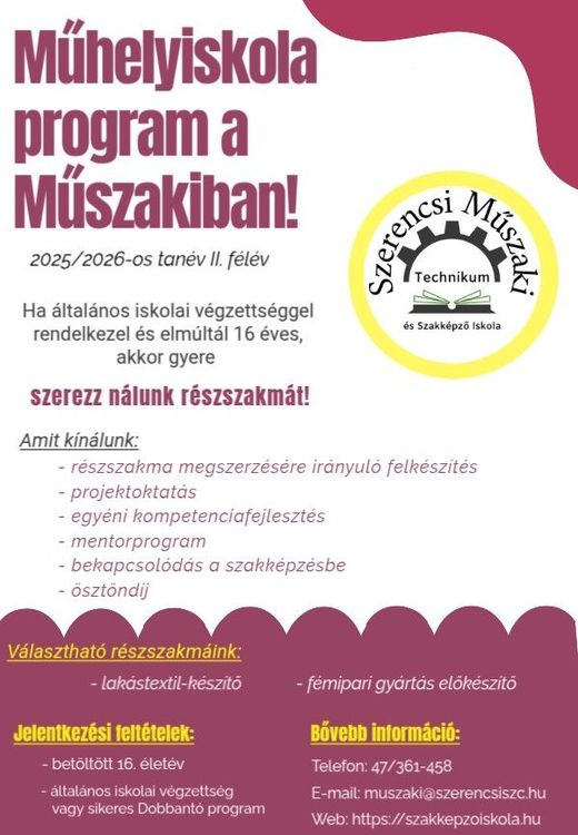 Műhelyiskola program a Műszakiban