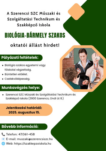 Biológia-bármely szakos oktatói állás