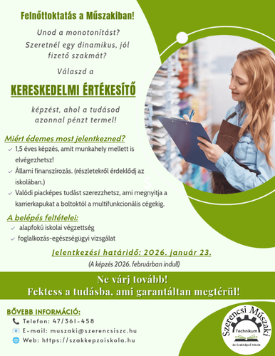 Kereskedelmi értékesítő fenőttoktatás