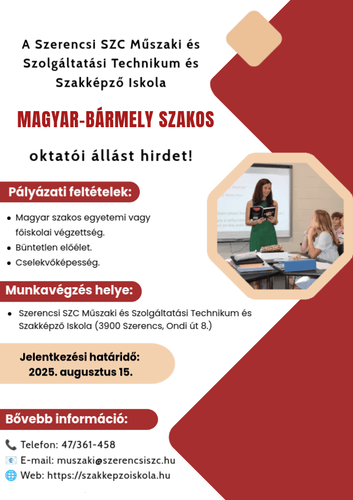 Magyar-bármely szakos oktatói állás
