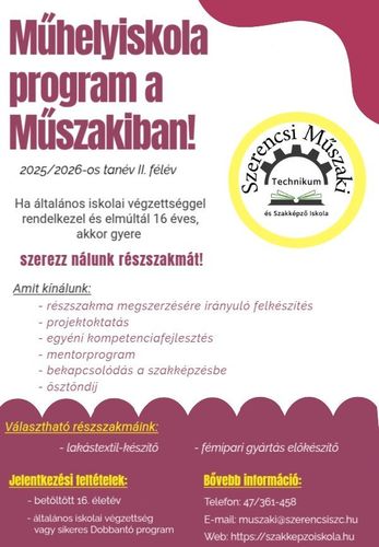 Műhelyiskola program a Műszakiban