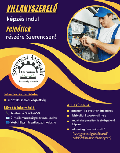 Villanyszerelő képzés felnőttek részére